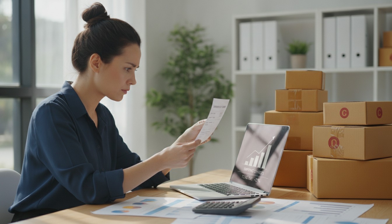 Small business shipper reviewing a rising invoice after the 2026 general rate increase from UPS and FedEx