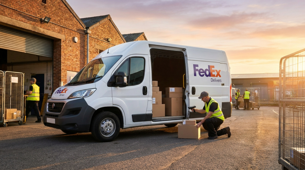 Regional Carriers 2026: A delivery van loaded with packages at a local depot—a cheaper alternative to UPS and FedEx