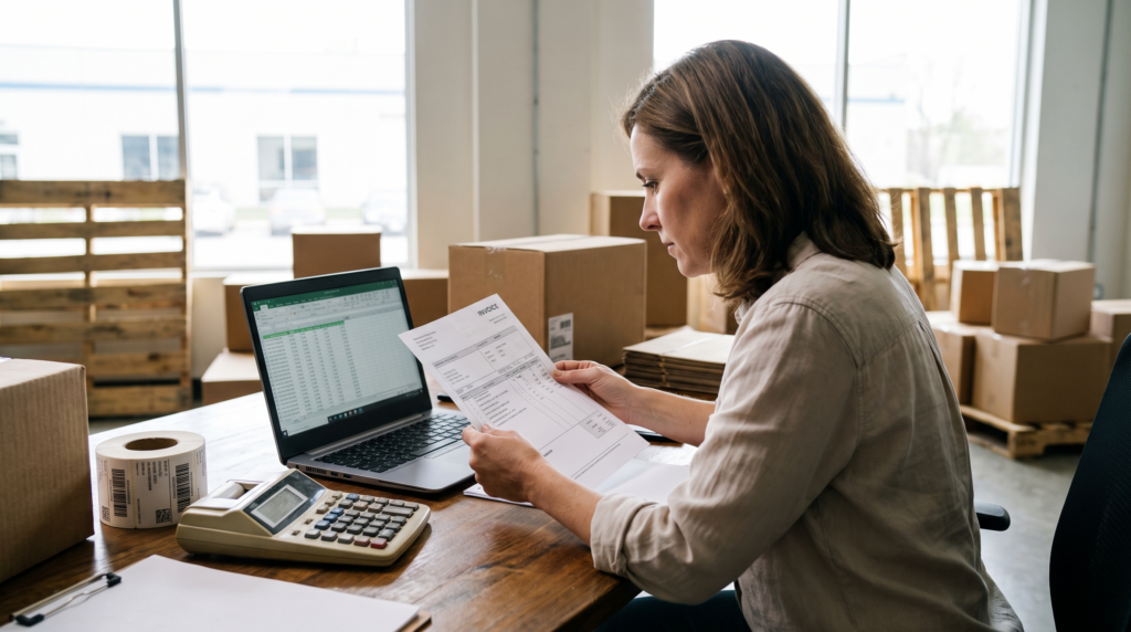 A shipper reviewing a carrier invoice showing third-party billing fees in 2026