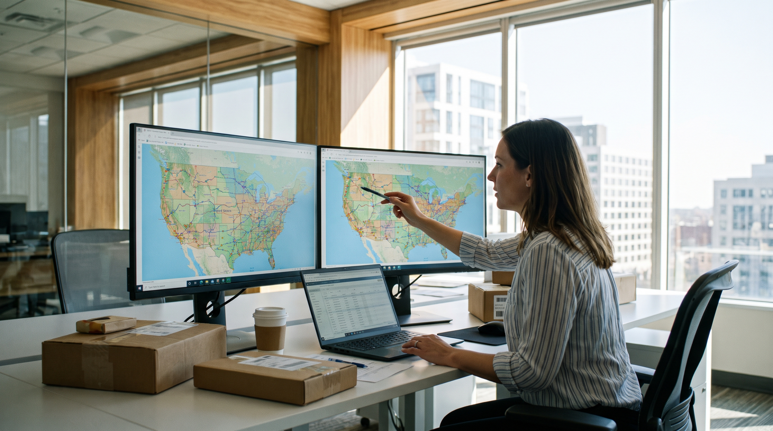Analyst reviewing changes to the 2027 zone reclassification on a U.S. shipping zone map