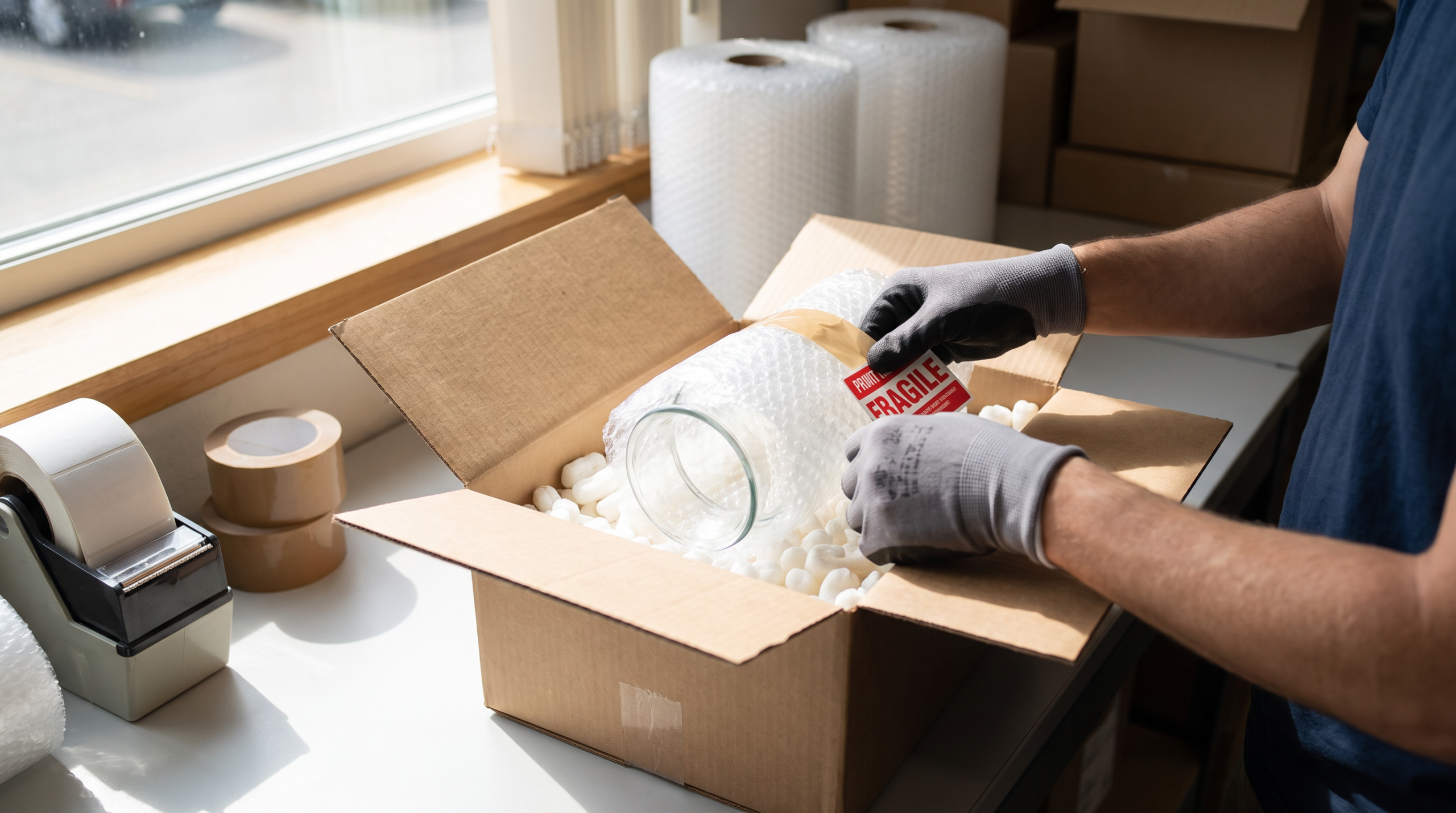 Cheapest way to ship fragile items: a glass vase wrapped in bubble wrap inside a double-walled box
